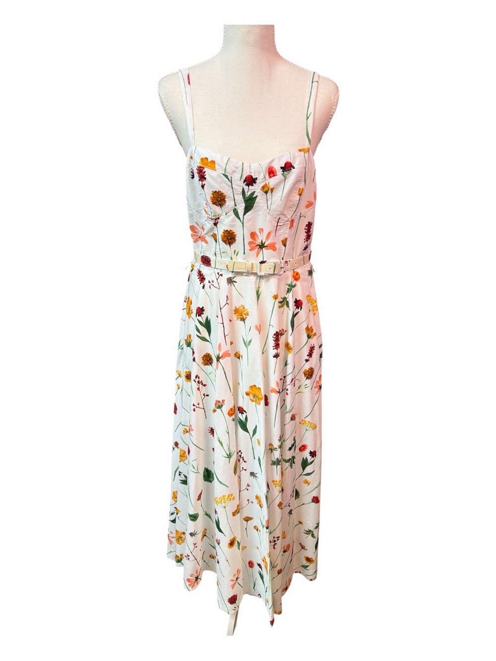 Botanical Floral Belted Midi Dress Cottagecore Antonio Melani NWT Size 8